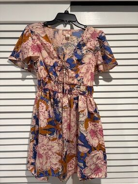 Floral Mini Dress in Pink, Blue & Mustard